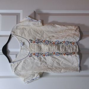 White floral linen blouse